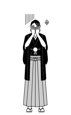 Hakama takan ve yüzünü depresyona sokan adam, Vector Illustration