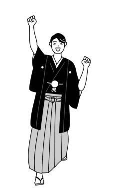 Armalı, gülen ve zıplayan Hakama giyen adam, Vektör İllüzyonu