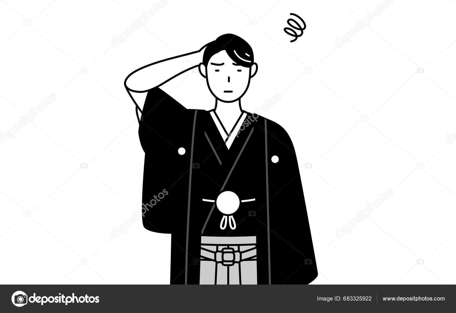 Man Wearing Hakama Crest Scratching His Head Distress Vector ...