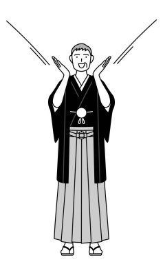 Yılbaşı ve düğünler, Hakama takan son sınıf öğrencisi elini ağzının üstüne koyarak bağırıyor, Vector Illustration