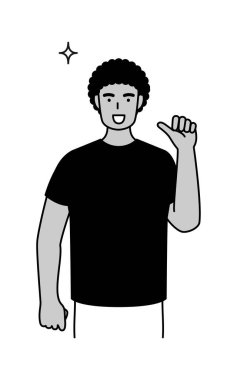 Genç Siyah Adam kendini baş parmakla gösteriyor, Vektör İllüzyonu