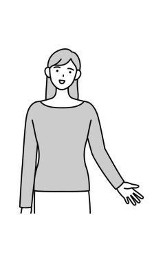 Normal kıyafetli Asyalı kadın Vektör İllüstrasyonu ile konuşuyor.