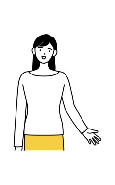 Normal kıyafetli Asyalı kadın Vektör İllüstrasyonu ile konuşuyor.