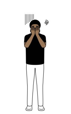 Afro-Amerikalı adam yüzünü depresyona soktu, Vector Illustration