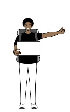 Afro-Amerikalı bir adam gülümseyerek otostop çekiyor, Vector Illustration