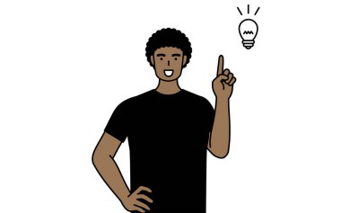 Afro-Amerikalı adam bir fikirle geliyor, Vector Illustration.