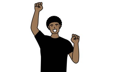 Afro-Amerikalı adam gülümsüyor ve zıplıyor, Vektör İllüstrasyonu