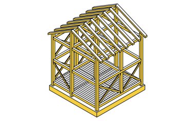Bina yapısı, çelik çerçevenin izometrik illüstrasyonu (Çelik), Vektör İllüstrasyonu