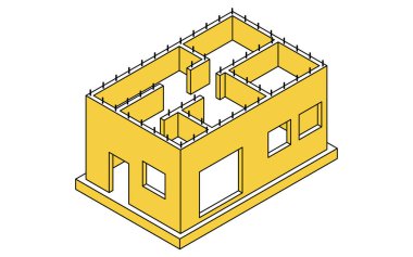 Bina yapısının resimsel çizimi, güçlendirilmiş betonun izometrik çizimi (RC), Vektör İllüstrasyonu