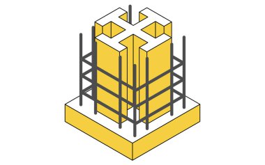 Bina yapısının resimsel çizimi, çelik güçlendirilmiş betonun izometrik çizimi (SRC), Vektör İllüstrasyonu