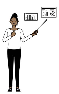 Performans grafiğini analiz eden Afro-Amerikalı kadın, Vektör İllüzyonu