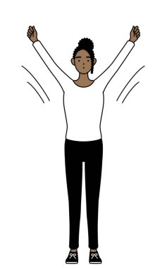 Afro-Amerikalı kadın radyo jimnastiği yapıyor, kaza önleme hazırlığı, Vektör İllüzyonu