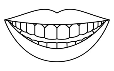 Dişçilik, sağlıklı ve temiz dişlerin, dudakların ve beyaz dişlerin tasviri, Vektör İllüzyonu