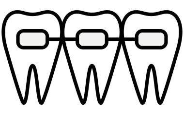 Diş Hekimliği: Diş hekimliği aletleri ve dişleri düzeltmek için kullanılan metal parantezler, Vektör İllüstrasyonu