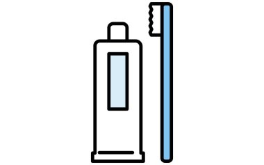 Diş: Diş macununun ikonik resmi, diş fırçası ve diş macununun basit çizimi, Vektör İllüstrasyonu