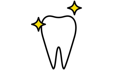 Diş: Sağlıklı dişlerin resim simgesi, basit çizgi çizimi, Vektör İllüstrasyonu