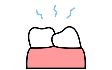 Diş: diş ağrısı ve yirmilik dişlerin resim simgeleri, basit çizgi çizimi, Vektör İllüstrasyonu