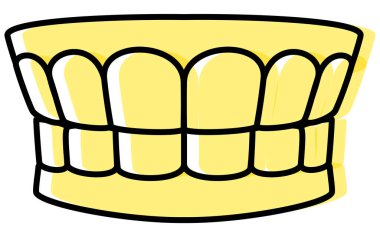 Diş Hekimliği: Takma dişlerin ikonik resmi, basit çizgi çizimi, Vektör İllüstrasyonu