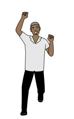 Afrikalı kıdemli adam gülümsüyor ve zıplıyor, Vektör İllüstrasyonu