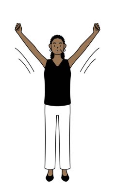 Afro-Amerikalı son sınıf öğrencisi, radyo jimnastiği yapıyor, kaza önleme hazırlığı, Vektör İllüzyonu