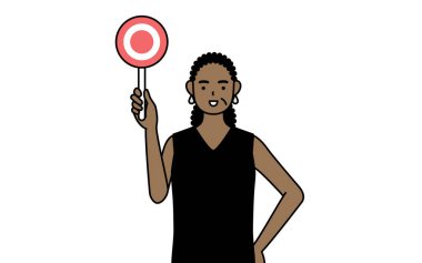 Doğru cevabı gösteren bir Maru levhası tutan Afro-Amerikalı son sınıf öğrencisi kadın, Vector Illustration