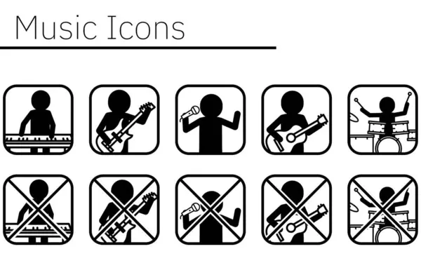 Ícones Para Tocar Instrumentos Musicais Tocar Proibido Tradução Ícones Para —  Vetores de Stock