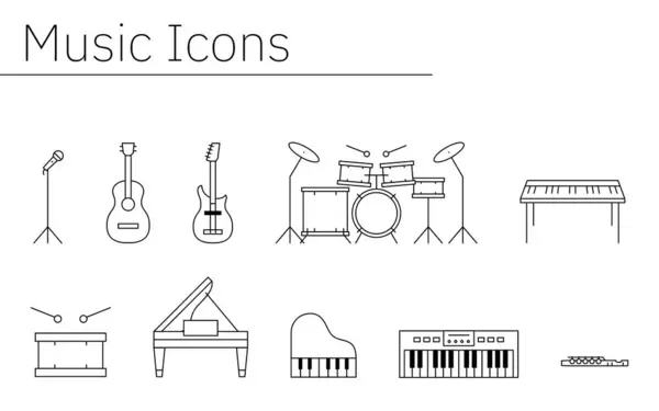 Conjunto Ícones Simples Música Instrumentos Musicais Tradução Conjunto Ícones Simples —  Vetores de Stock