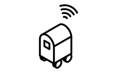 Bir dağıtım robotunun basit izometrik çizimi, ulaşım, lojistik, dağıtım, vs..