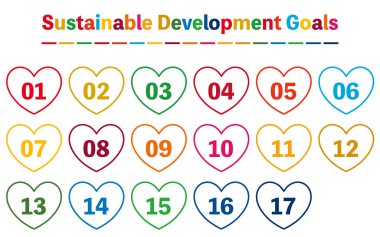 SDG renklerinde kalp şeklindeki başlık etiketi, Vektör İllüstrasyonu