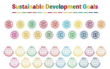 SDG renklerinde sayısal logo seti, dünya sembolü, Vektör İllüstrasyonu