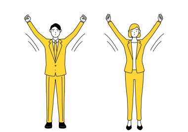 Takım elbiseli işadamı ve iş kadınının derin bir nefes alışının basit çizimi..