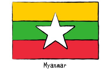 Analog el yapımı dünya bayrağı, Myanmar, Vektör İllüstrasyonu