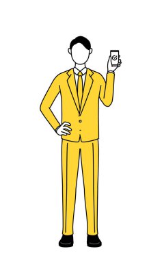 İş yerinde akıllı telefon kullanan takım elbiseli bir işadamının basit çizimi.