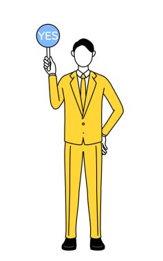 Takım elbiseli ve elleri vücudunun önünde katlanmış bir iş adamının basit bir çizimi..