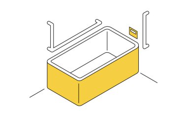 Evde tadilat, banyoya tırabzan eklemek için tadilat, basit izometrik illüstrasyon, Vektör İllüstrasyonu