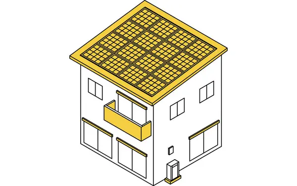 Casa Renovação Casa Com Painéis Solares Para Geração Energia Fotovoltaica — Vetor de Stock