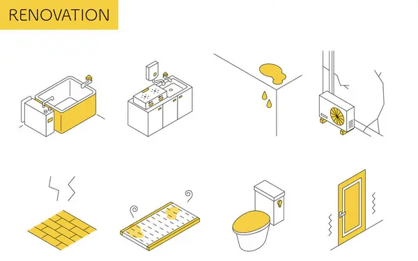 Stock vector Home renovation, replacement or repair of old equipment, simple isometric illustration, Vector Illustration