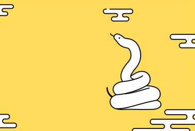 Yılan 2025 yılı için basit bir yılbaşı kartı. Japon arka planı, sarmalanmış bir yılan, Vektör İllüzyonu.