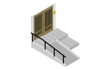 Evde tadilat, huzurevinde tadilat giriş önünde rampa, izometrik illüstrasyon, Vector Illustration