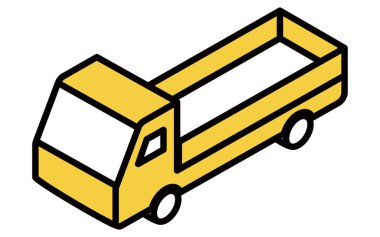 Kiralık: Düz gövdeli kamyon, izometrik illüstrasyon, izometrik illüstrasyon, vektör illüstrasyonu