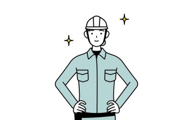 Female engineer in helmet and work wear with her hands on her hips, Vector Illustration clipart