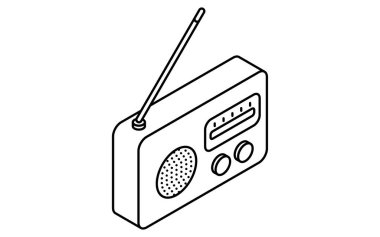 Acil durum çantasının basit çizimi, taşınabilir radyo, izometrik illüstrasyon, vektör illüstrasyonu