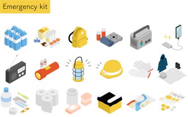 Acil durum kiti, basit izometrik illüstrasyon, Vektör İllüstrasyonu