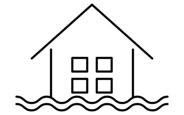 Doğal afetlerin, sellerin, Vektör Resimlerinin basit çizgi çizimi simgesi