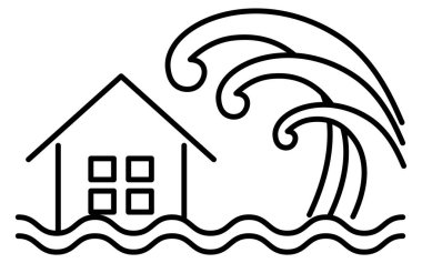 Doğal afetler, tsunami, vektör illüstrasyonu gibi basit çizim simgeleri