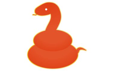 Sarmalanmış kuyruklu, basit ve sevimli kırmızı bir yılan, Vektör İllüzyonu