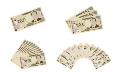 Japon para birimi, yeni 10.000 yenlik illüstrasyon, 1 'den 10' a kadar olan kombinasyon, Vektör İllüstrasyonu