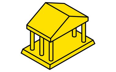 Bir müze veya bankanın tapınak tarzı binası, hedef için iş simgeleri, hedefe ulaşmak ve hedef, izometrik illüstrasyon, Vektör İllüstrasyonu