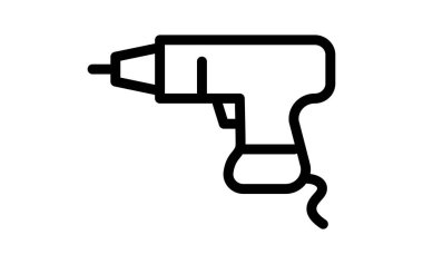 Siyah beyaz çizili basit çizgi simgesi, elektrikli tornavida, Vektör İllüstrasyonu