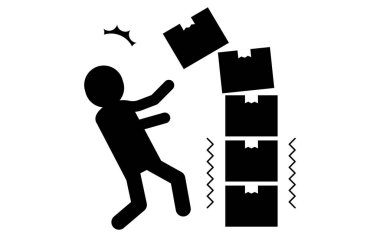 Kargonun çökmesine karşı uyarılar, çökmüş mukavva altındaki insanlar, güvenlik işaretleri, tehlike ve alarmlar, Vektör İllüzyonu